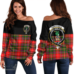 Scottish Somerville Modern Clan Tartan Off Shoulder Sweatshirt - Crest Special Style