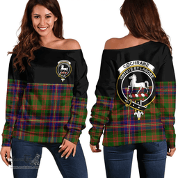 Scottish Cochrane Modern Clan Tartan Off Shoulder Sweatshirt - Crest Special Style