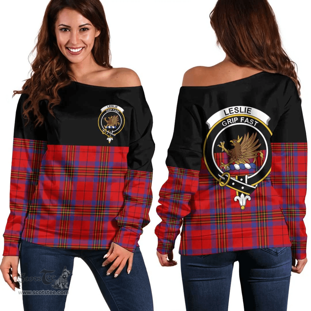 Scottish Leslie Modern Clan Tartan Off Shoulder Sweatshirt - Crest Special Style