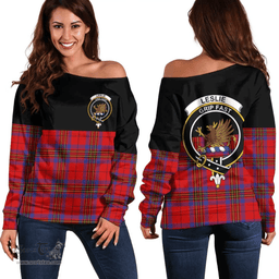 Scottish Leslie Modern Clan Tartan Off Shoulder Sweatshirt - Crest Special Style