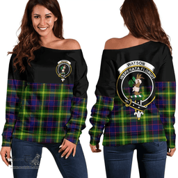 Scottish Watson Modern Clan Tartan Off Shoulder Sweatshirt - Crest Special Style