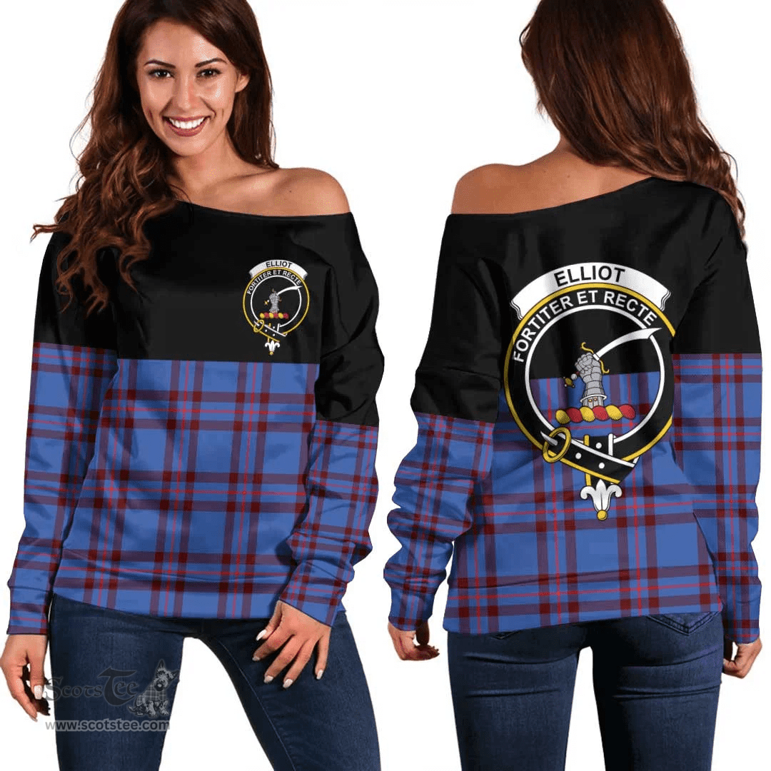 Scottish Elliot Modern Clan Tartan Off Shoulder Sweatshirt - Crest Special Style