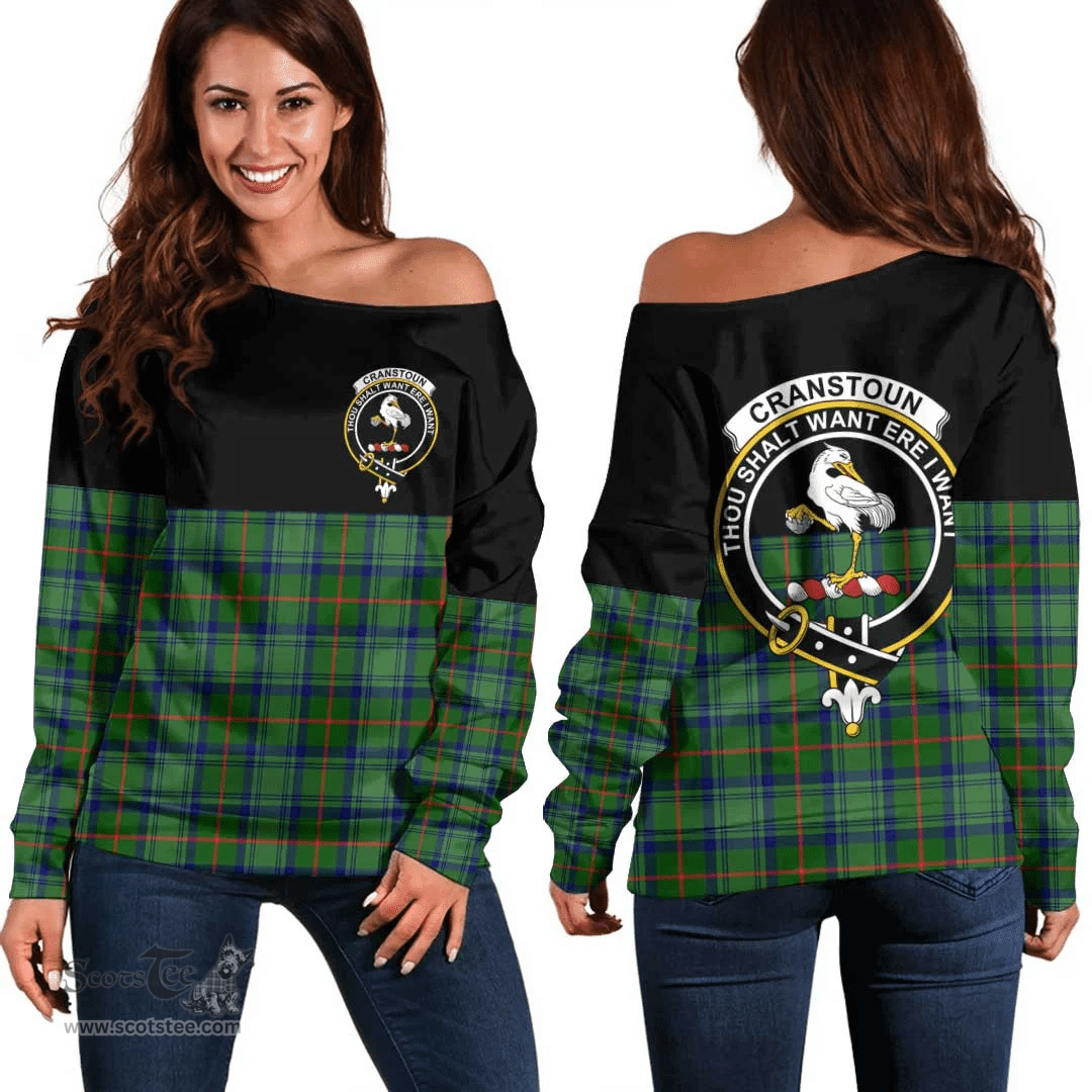 Scottish Cranstoun Clan Tartan Off Shoulder Sweatshirt - Crest Special Style