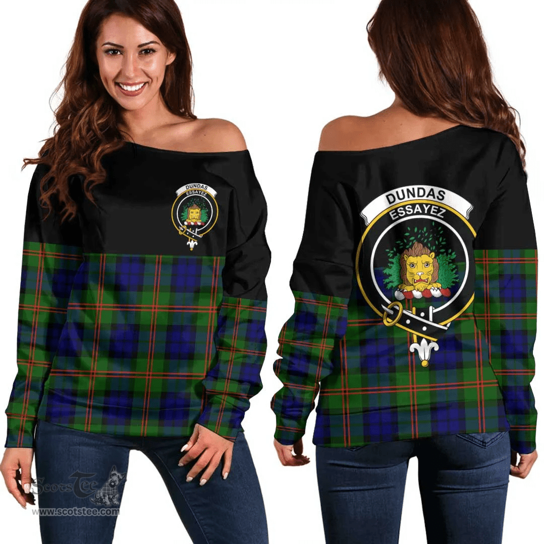 Scottish Dundas Modern Clan Tartan Off Shoulder Sweatshirt - Crest Special Style