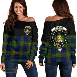 Scottish Dundas Modern Clan Tartan Off Shoulder Sweatshirt - Crest Special Style