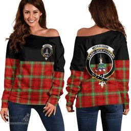 Scottish Morrison Red Modern Clan Tartan Off Shoulder Sweatshirt - Crest Special Style