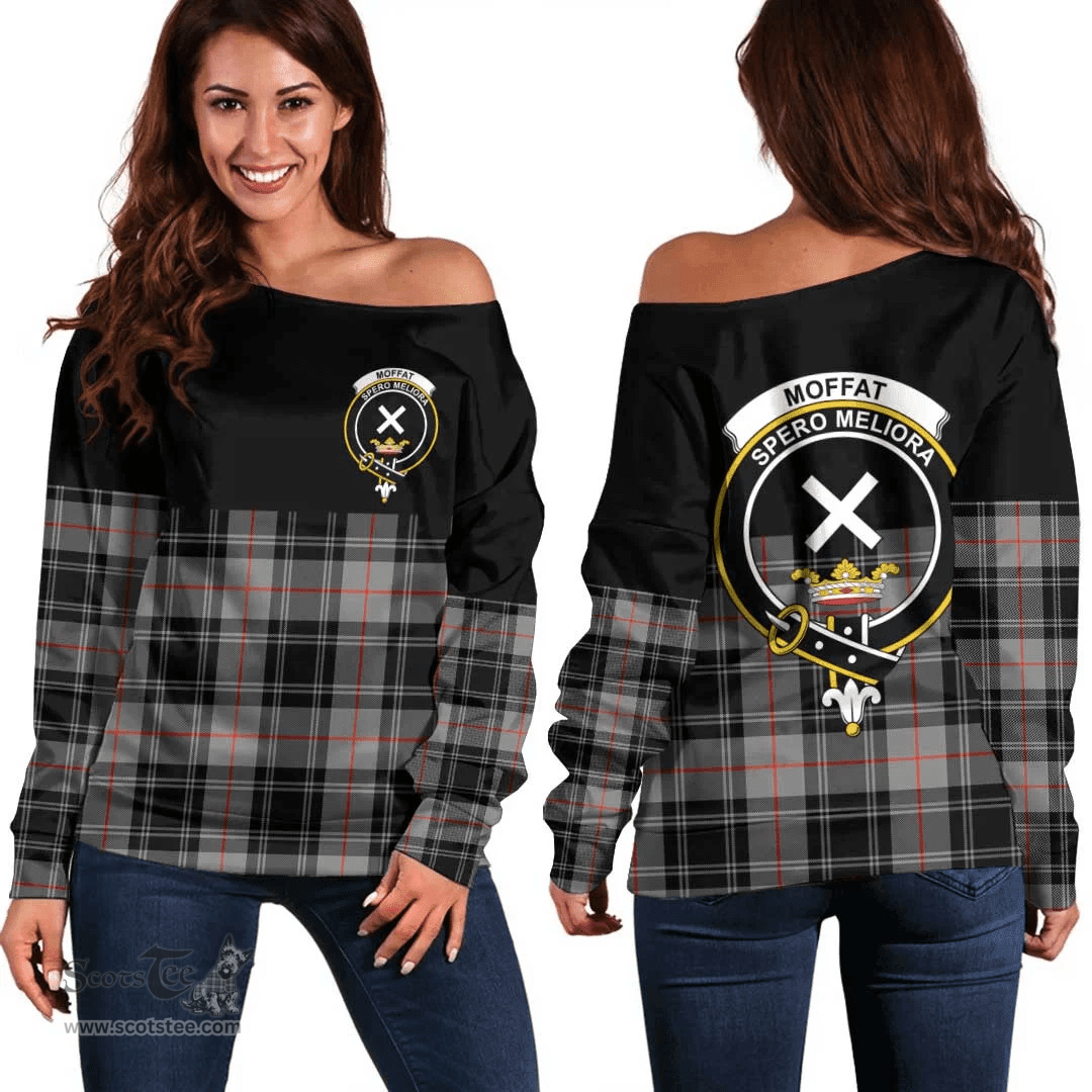 Scottish Moffat Modern Clan Tartan Off Shoulder Sweatshirt - Crest Special Style