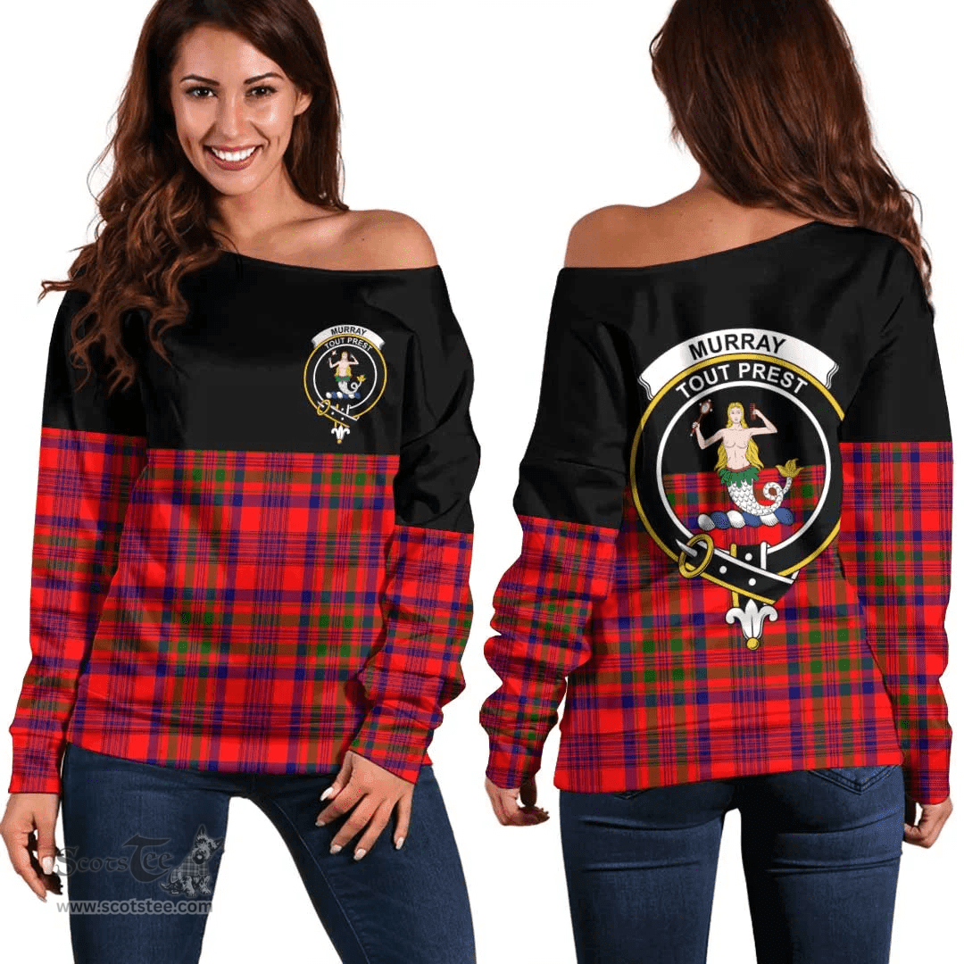 Scottish Murray of Tulloch Modern Clan Tartan Off Shoulder Sweatshirt - Crest Special Style