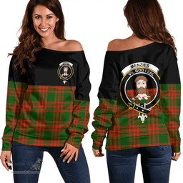 Scottish Menzies Green Modern Clan Tartan Off Shoulder Sweatshirt - Crest Special Style