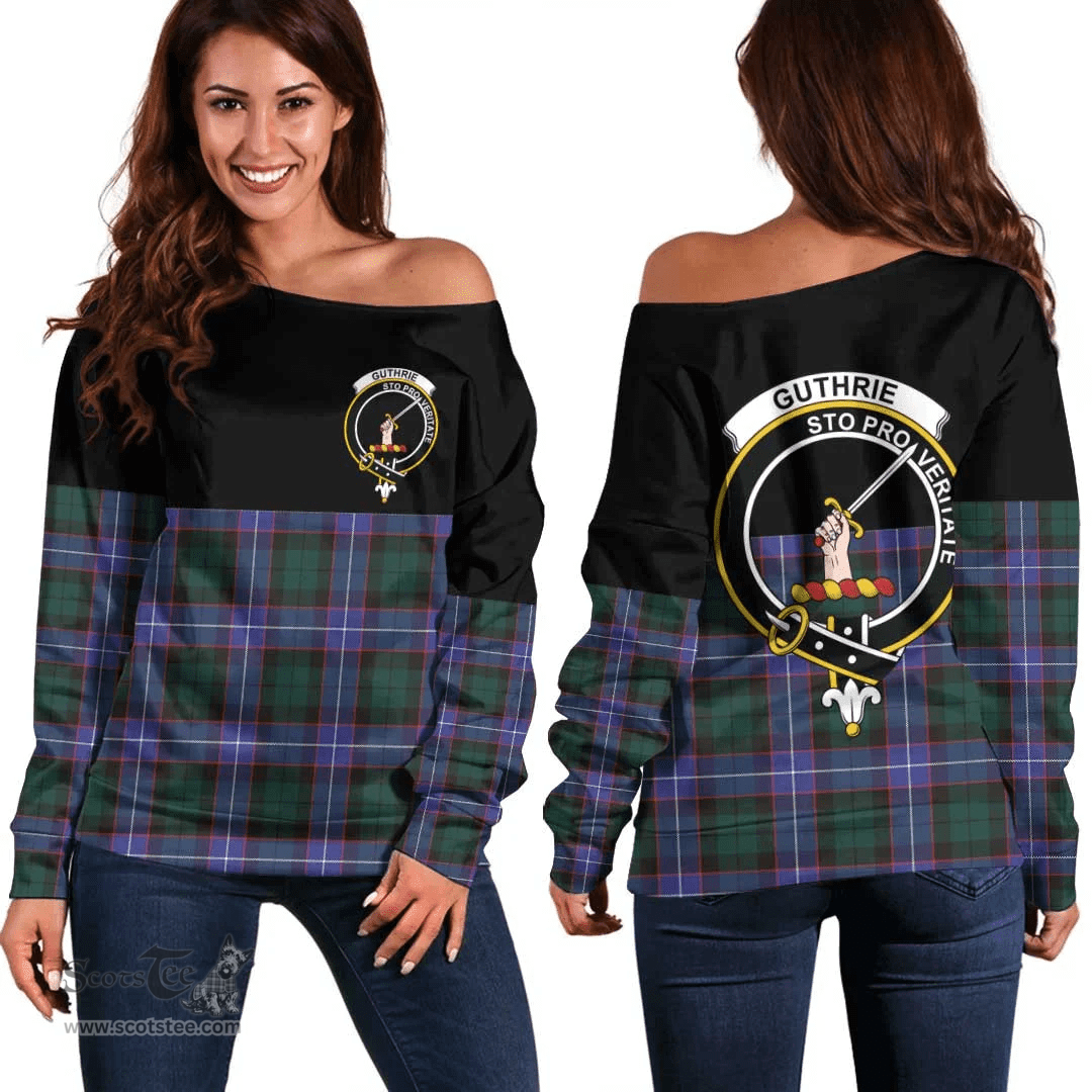 Scottish Guthrie Modern Clan Tartan Off Shoulder Sweatshirt - Crest Special Style
