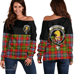 Scottish Forrester Clan Tartan Off Shoulder Sweatshirt - Crest Special Style