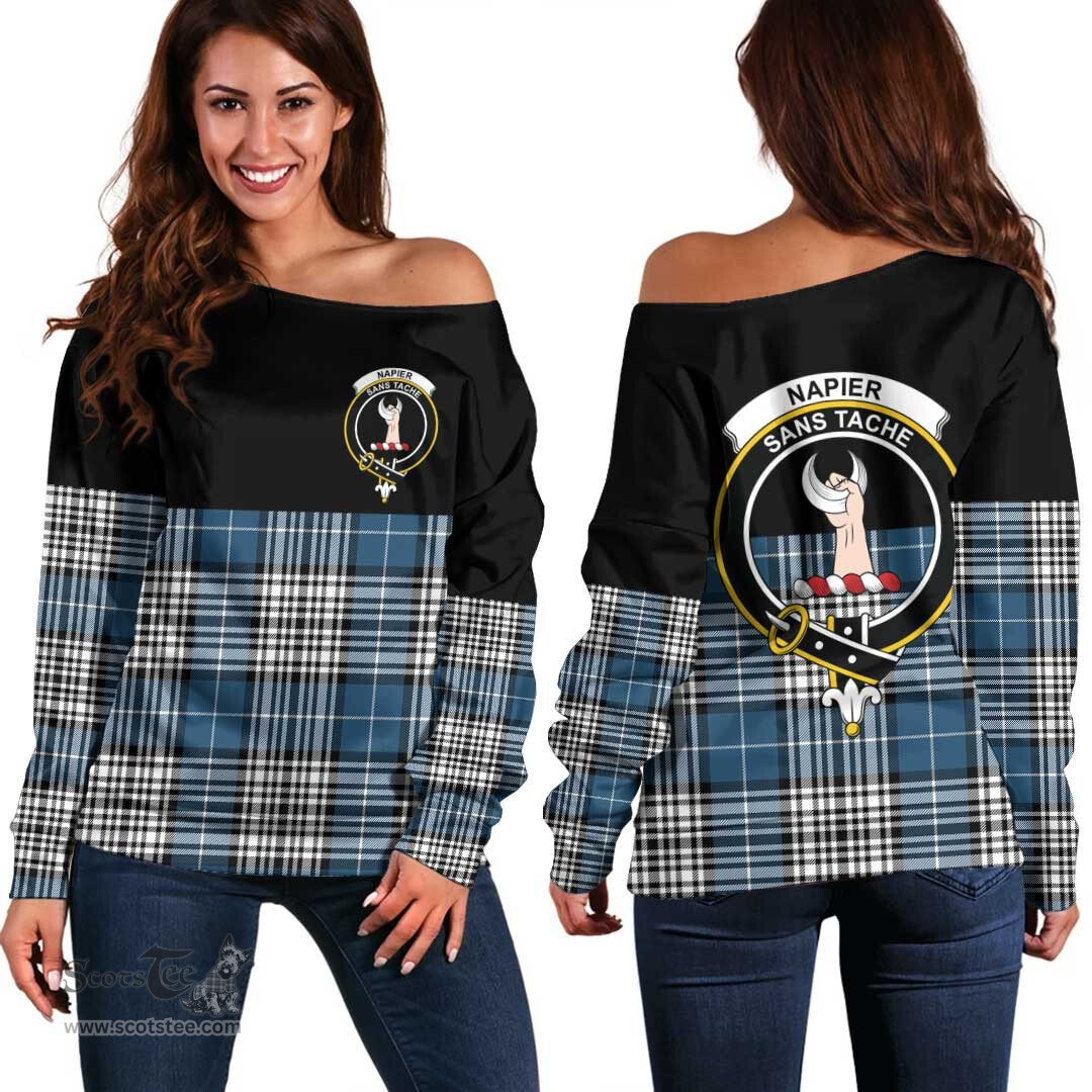 Scottish Napier Modern Clan Tartan Off Shoulder Sweatshirt - Crest Special Style