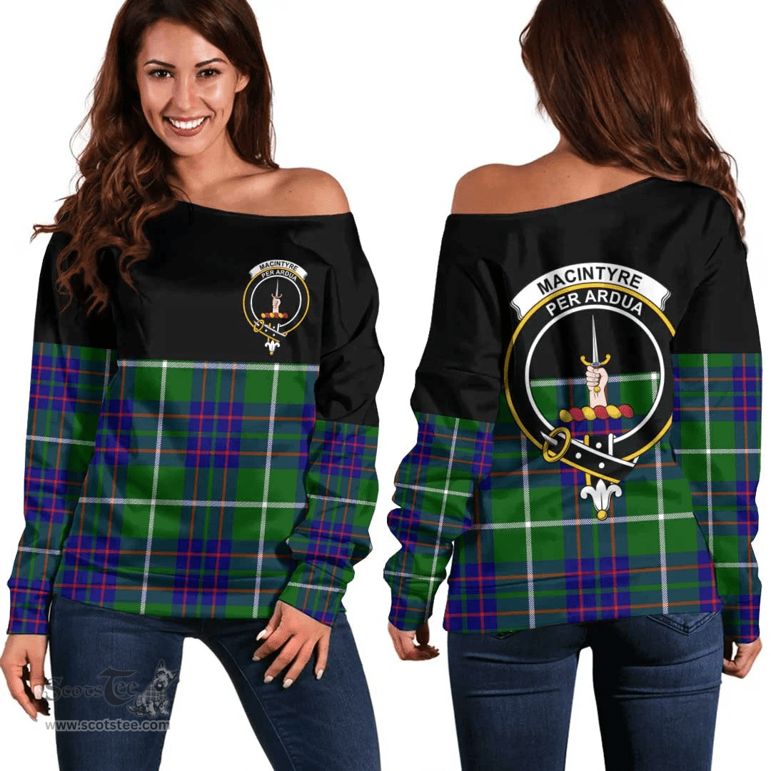 Scottish MacIntyre Hunting Modern Clan Tartan Off Shoulder Sweatshirt - Crest Special Style