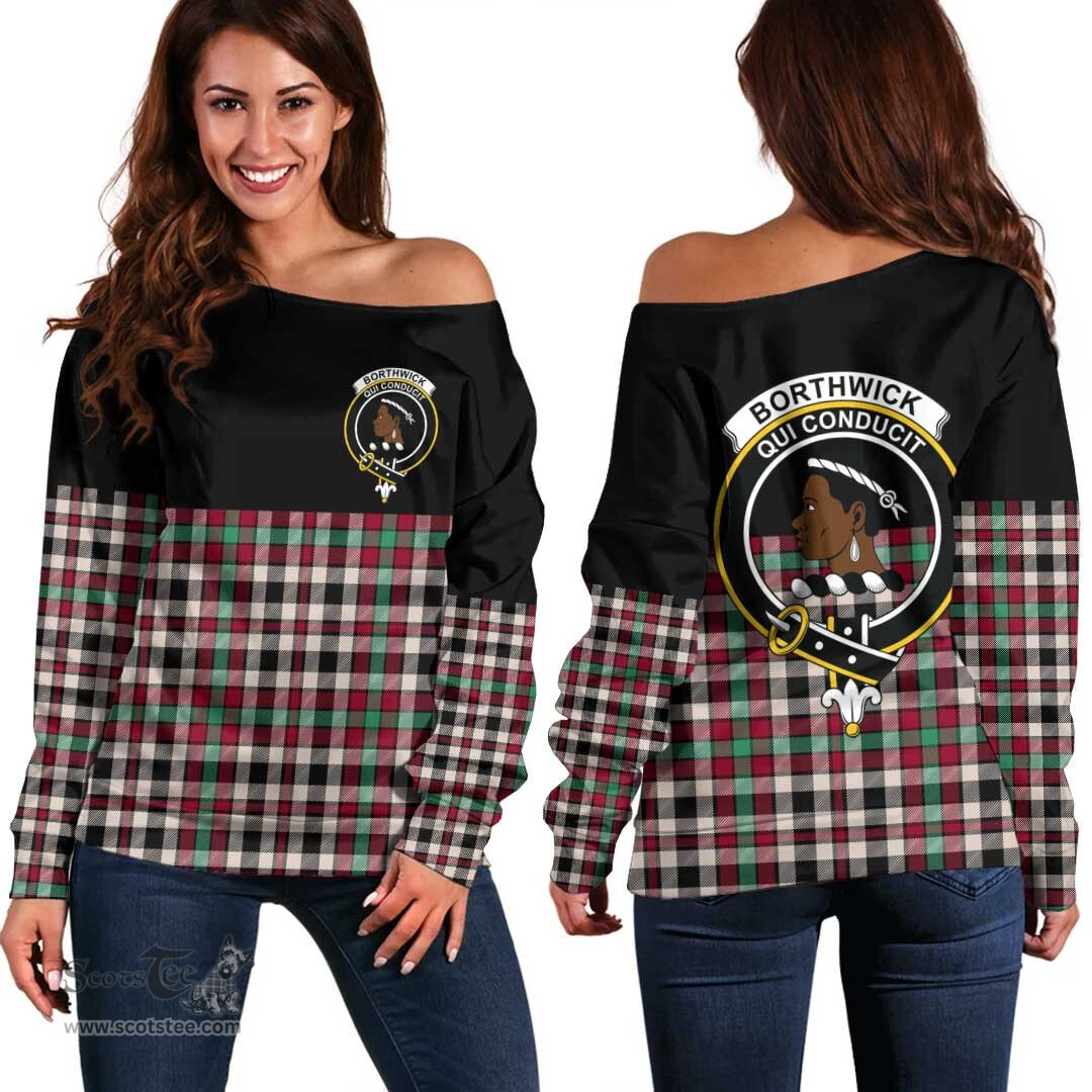 Scottish Borthwick Dress Ancient Clan Tartan Off Shoulder Sweatshirt - Crest Special Style