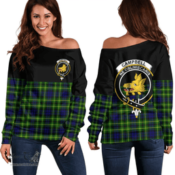 Scottish Campbell of Breadalbane Modern Clan Tartan Off Shoulder Sweatshirt - Crest Special Style