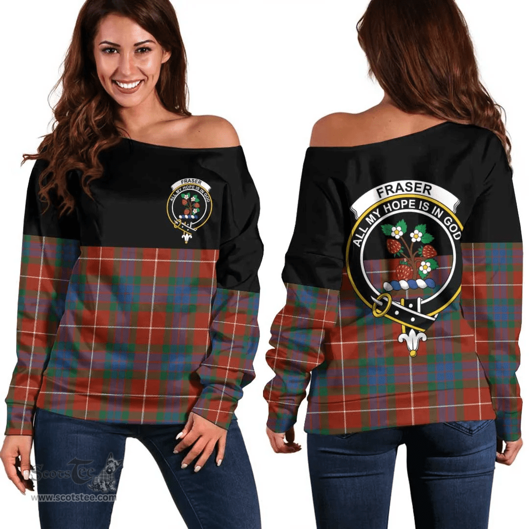 Scottish Fraser Ancient Clan Tartan Off Shoulder Sweatshirt - Crest Special Style