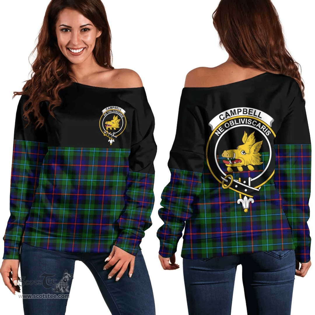 Scottish Campbell of Cawdor Modern Clan Tartan Off Shoulder Sweatshirt - Crest Special Style