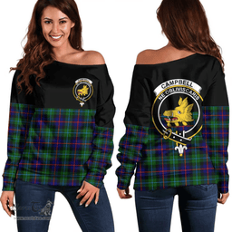 Scottish Campbell of Cawdor Modern Clan Tartan Off Shoulder Sweatshirt - Crest Special Style