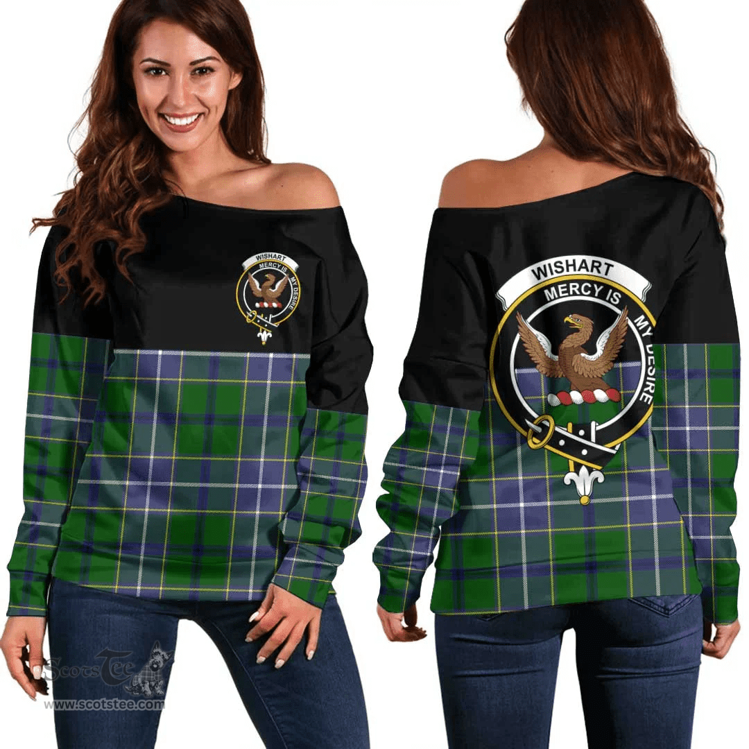Scottish Wishart Hunting Modern Clan Tartan Off Shoulder Sweatshirt - Crest Special Style
