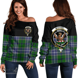 Scottish Wishart Hunting Modern Clan Tartan Off Shoulder Sweatshirt - Crest Special Style