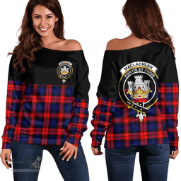 Scottish MacLachlan Modern Clan Tartan Off Shoulder Sweatshirt - Crest Special Style