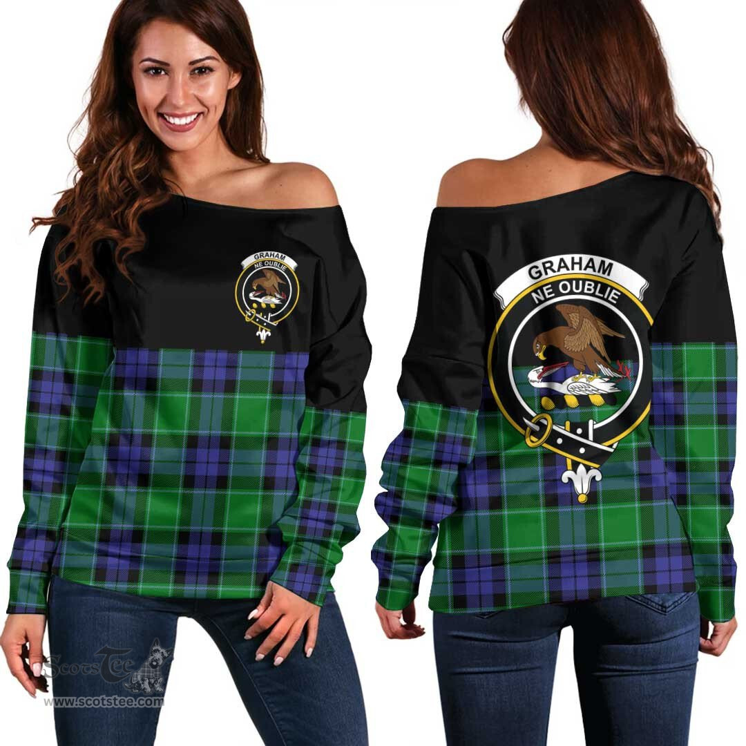 Scottish Graham of Menteith Modern Clan Tartan Off Shoulder Sweatshirt - Crest Special Style
