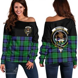 Scottish Graham of Menteith Modern Clan Tartan Off Shoulder Sweatshirt - Crest Special Style