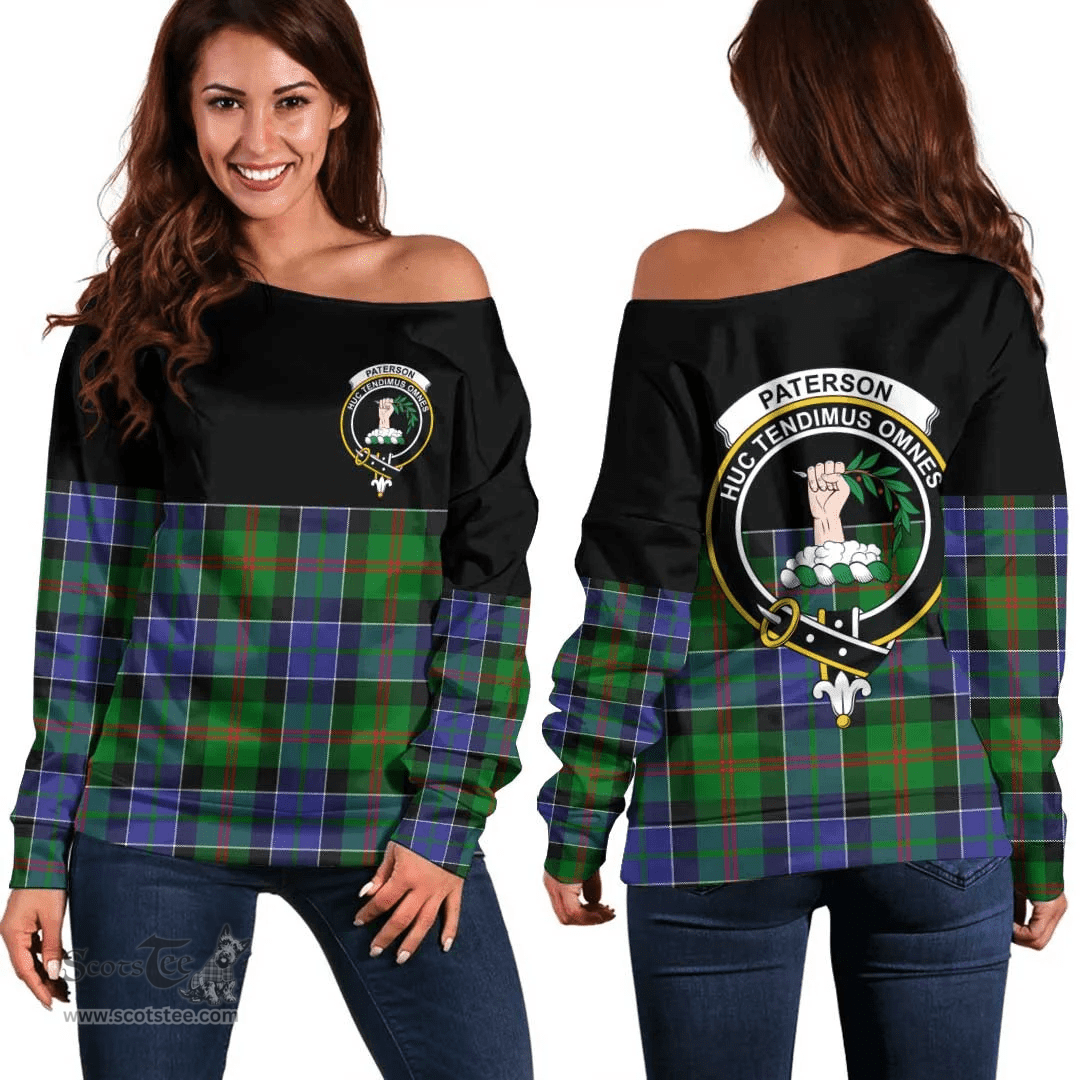 Scottish Paterson Clan Tartan Off Shoulder Sweatshirt - Crest Special Style