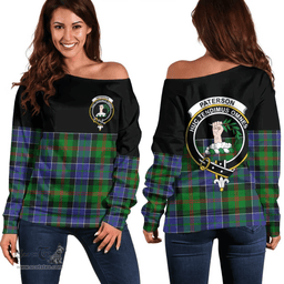 Scottish Paterson Clan Tartan Off Shoulder Sweatshirt - Crest Special Style