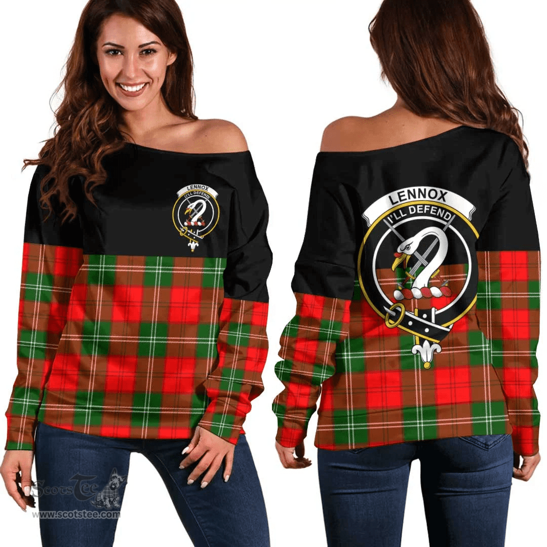 Scottish Lennox Modern Clan Tartan Off Shoulder Sweatshirt - Crest Special Style
