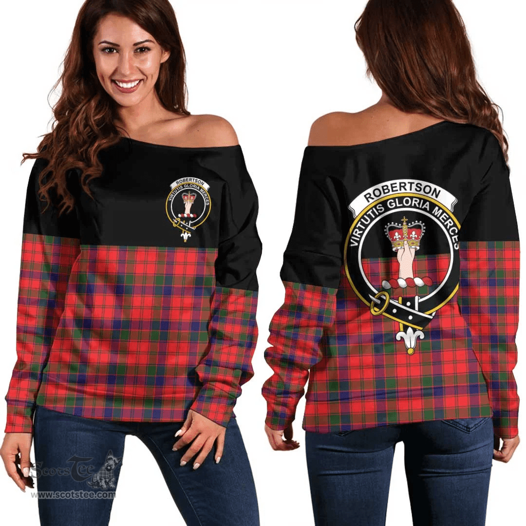 Scottish Robertson Modern Clan Tartan Off Shoulder Sweatshirt - Crest Special Style