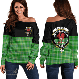 Scottish Currie Clan Tartan Off Shoulder Sweatshirt - Crest Special Style