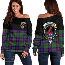 Scottish Armstrong Modern Clan Tartan Off Shoulder Sweatshirt - Crest Special Style