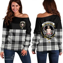 Scottish MacFarlane Black & White Clan Tartan Off Shoulder Sweatshirt - Crest Special Style