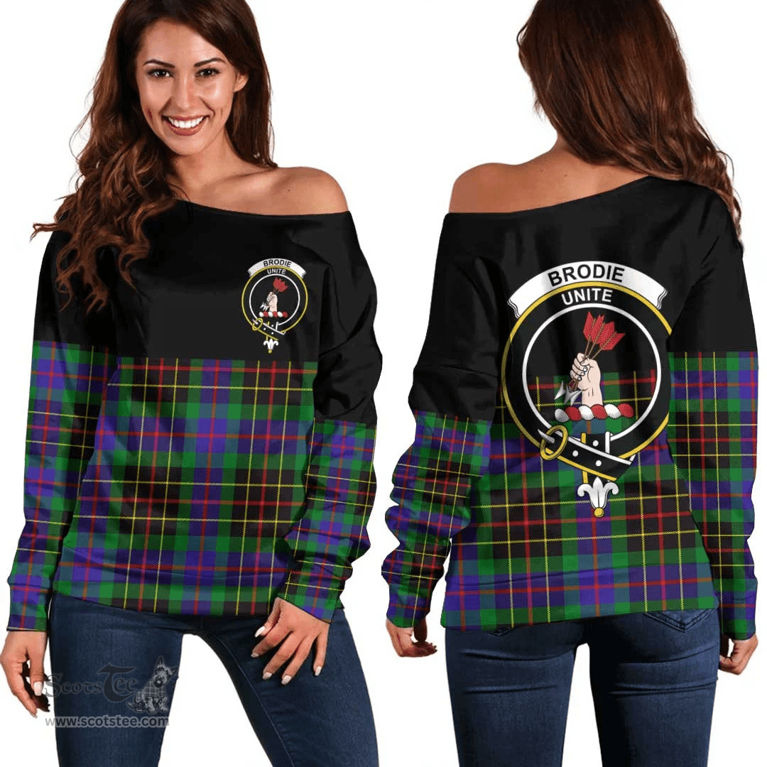 Scottish Brodie Hunting Modern Clan Tartan Off Shoulder Sweatshirt - Crest Special Style