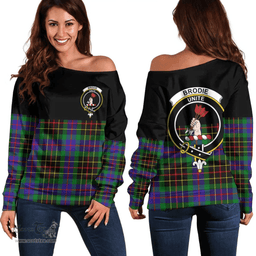 Scottish Brodie Hunting Modern Clan Tartan Off Shoulder Sweatshirt - Crest Special Style