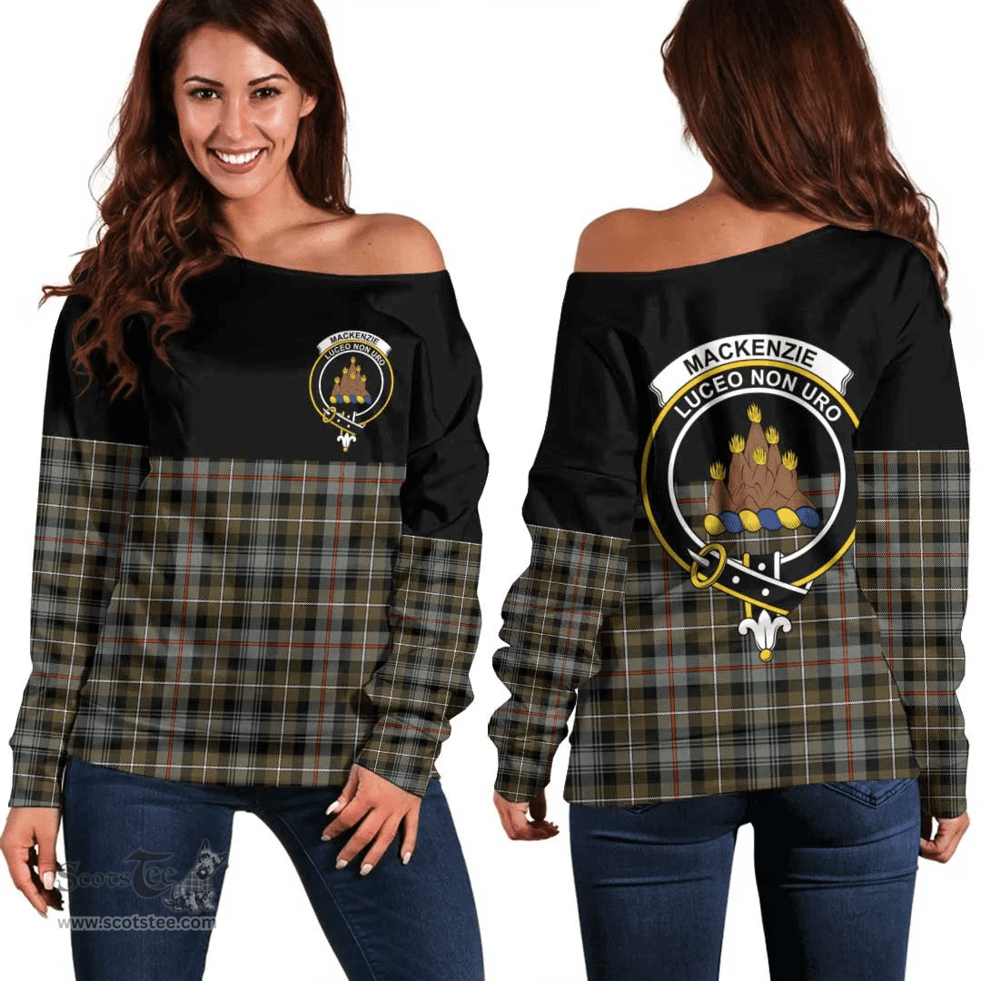 Scottish MacKenzie Weathered Clan Tartan Off Shoulder Sweatshirt - Crest Special Style