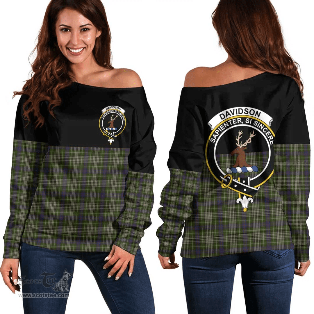 Scottish Davidson Tulloch Dress Clan Tartan Off Shoulder Sweatshirt - Crest Special Style