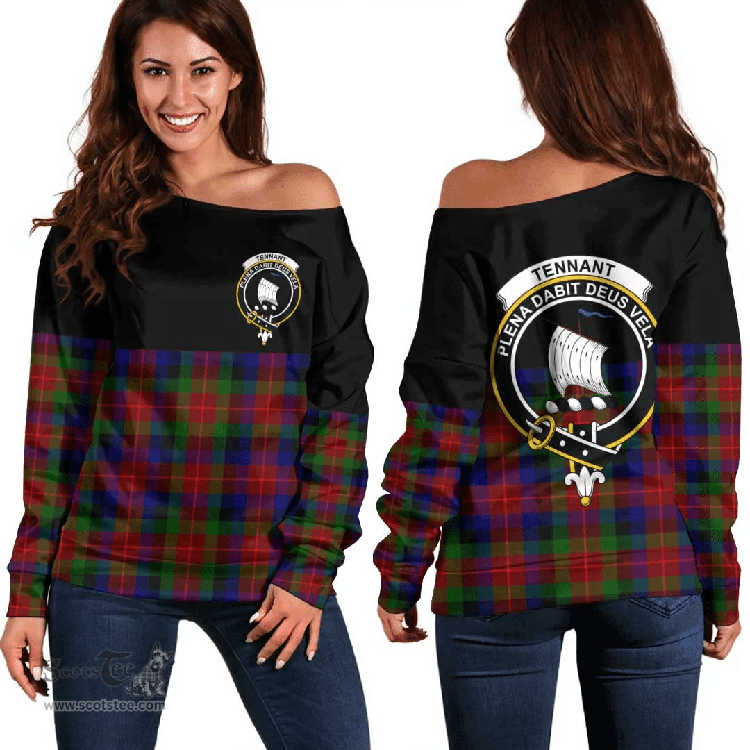 Scottish Tennant Clan Tartan Off Shoulder Sweatshirt - Crest Special Style