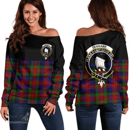 Scottish Tennant Clan Tartan Off Shoulder Sweatshirt - Crest Special Style