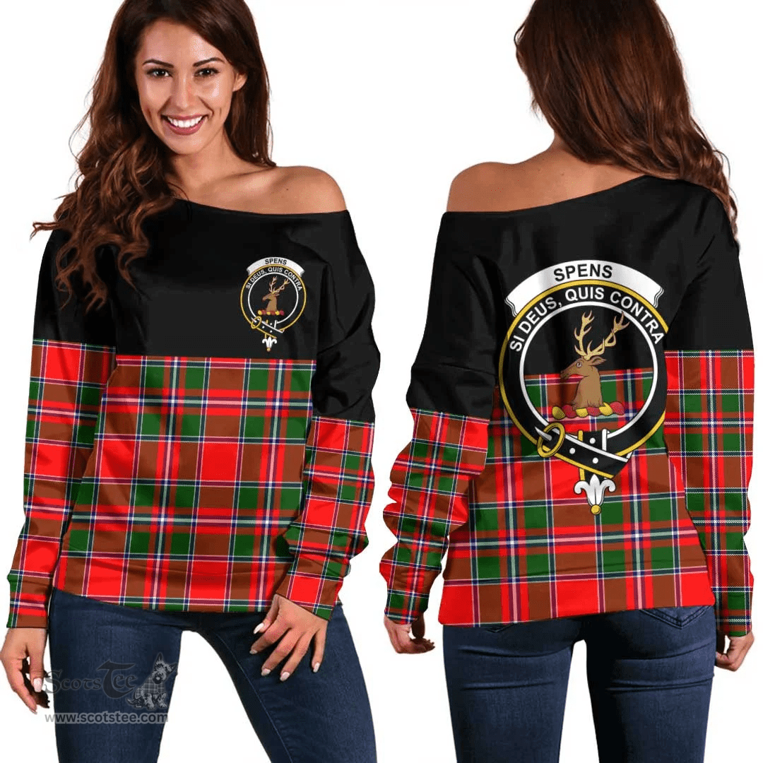 Scottish Spens Modern Clan Tartan Off Shoulder Sweatshirt - Crest Special Style
