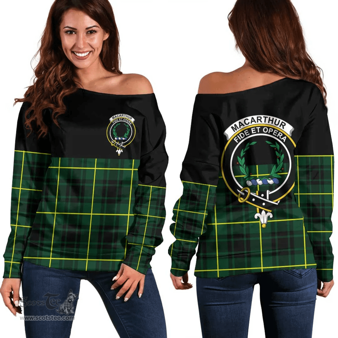 Scottish MacArthur Modern Clan Tartan Off Shoulder Sweatshirt - Crest Special Style