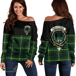 Scottish MacArthur Modern Clan Tartan Off Shoulder Sweatshirt - Crest Special Style