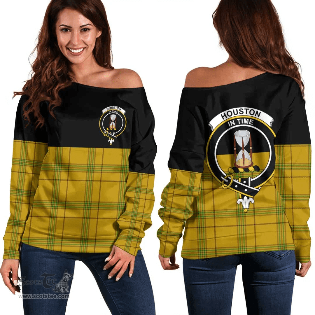 Scottish Houston Clan Tartan Off Shoulder Sweatshirt - Crest Special Style
