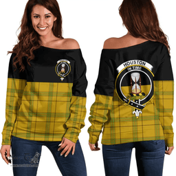 Scottish Houston Clan Tartan Off Shoulder Sweatshirt - Crest Special Style