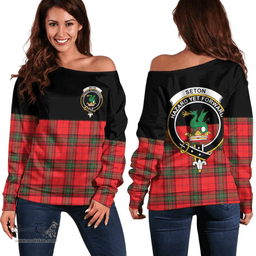 Scottish Seton Modern Clan Tartan Off Shoulder Sweatshirt - Crest Special Style