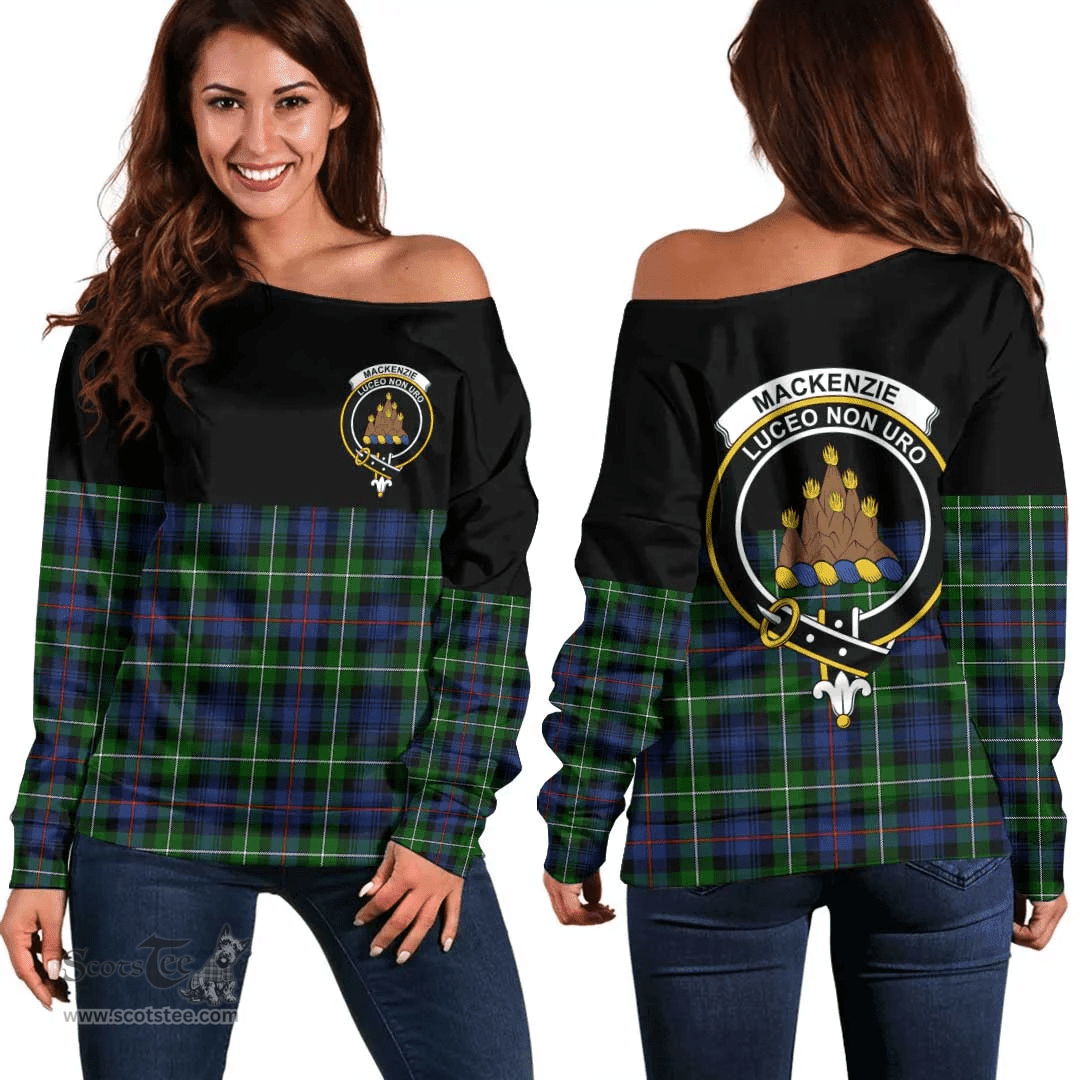 Scottish MacKenzie Modern Clan Tartan Off Shoulder Sweatshirt - Crest Special Style