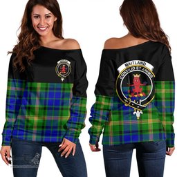 Scottish Maitland Clan Tartan Off Shoulder Sweatshirt - Crest Special Style