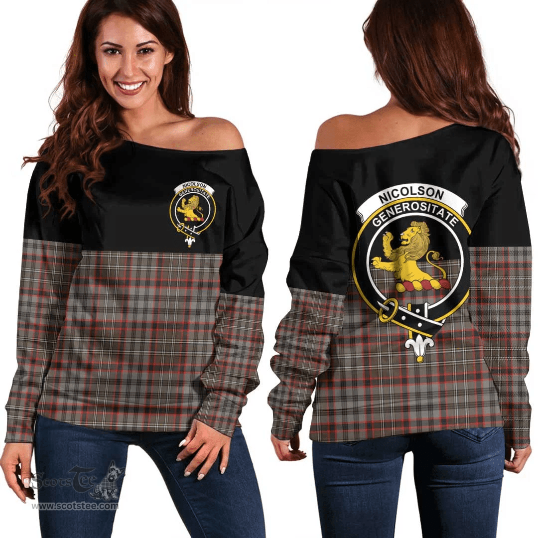 Scottish Nicolson Hunting Weathered Clan Tartan Off Shoulder Sweatshirt - Crest Special Style