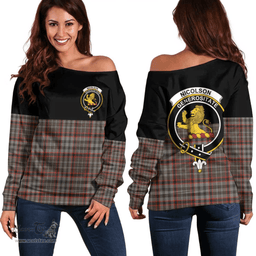 Scottish Nicolson Hunting Weathered Clan Tartan Off Shoulder Sweatshirt - Crest Special Style